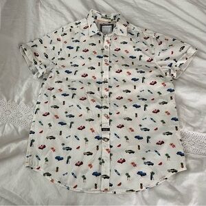 NEW Denim & Flower MEDIUM Ricky Singh slim fit button up summer car short sleeve